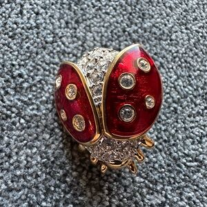 Swarovski Pave Crystal Red Enamel Goldtone Ladybug Brooch Pin